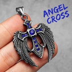 Angel Wing Cross Pendant — Stainless Steel