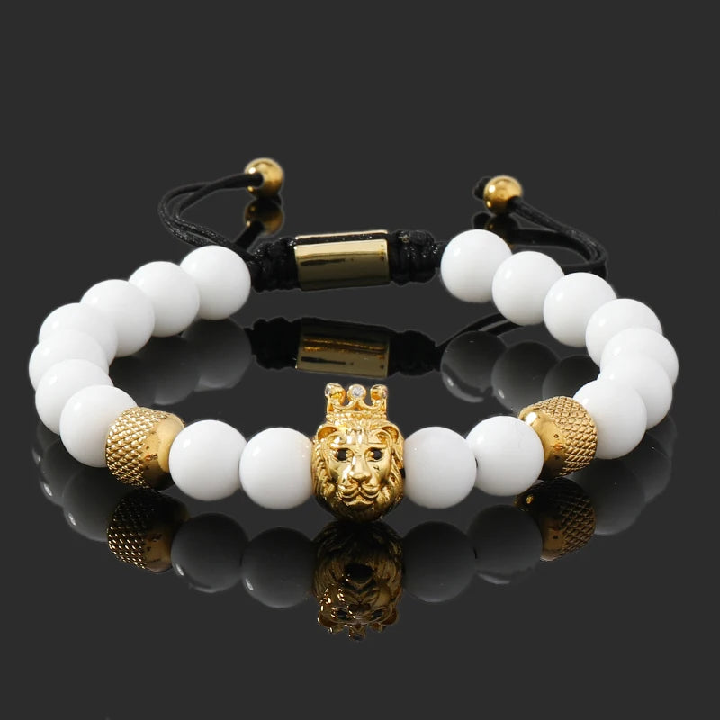 Crown, Leopard, Cross & Skull Beaded Bracelet — 8mm Adjustable