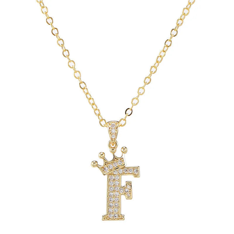 Crown Initial Letter Pendant Necklace — Copper