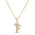 Crown Initial Letter Pendant Necklace — Copper