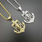 Jesus Christ Religion Necklace New Men's Fashion Titanium Steel Gold-Plated Anchor Cross Pendant Necklace Hip Hop Jewelry
