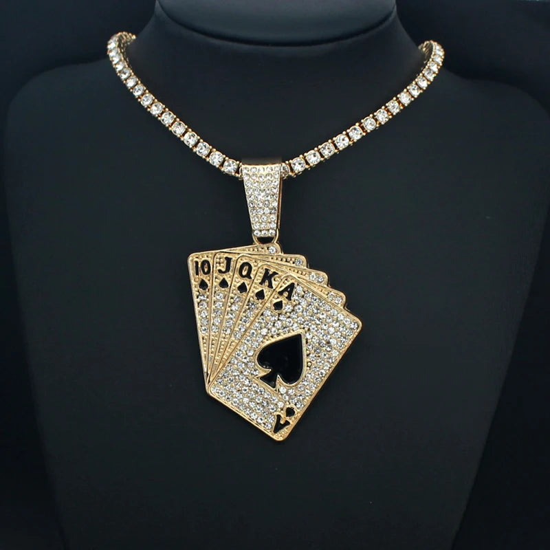 Iced Out Poker Card Cuban Pendant — Gold