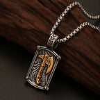 Viking Axe Rectangle Pendant Necklace for Men — Stainless Steel