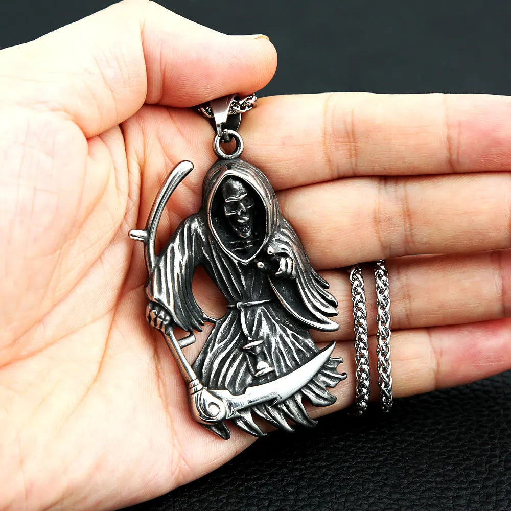 Grim Reaper Skull Pendant — Stainless Steel