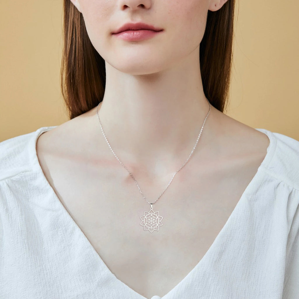 Flower of Life Sacred Geometry Necklace Stainless Steel Mandala Neck Chain Women Men Vintage Universal Spiritual Jewelry