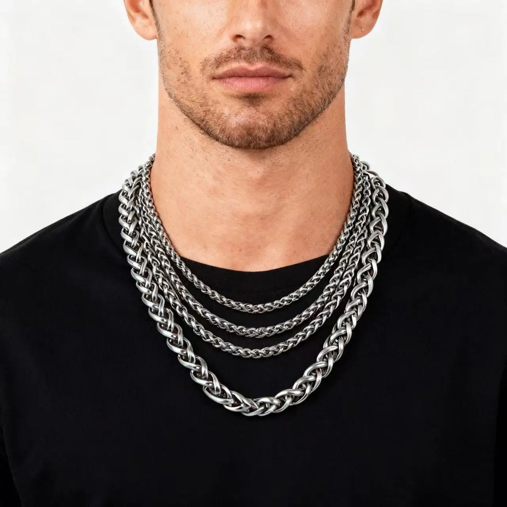 HNSP STAINLESS STEEL Twisted Rope CHAIN NECKLACE FOR MEN Versatile Neck Jewelry Pendant Black/Gold Chain Accessories