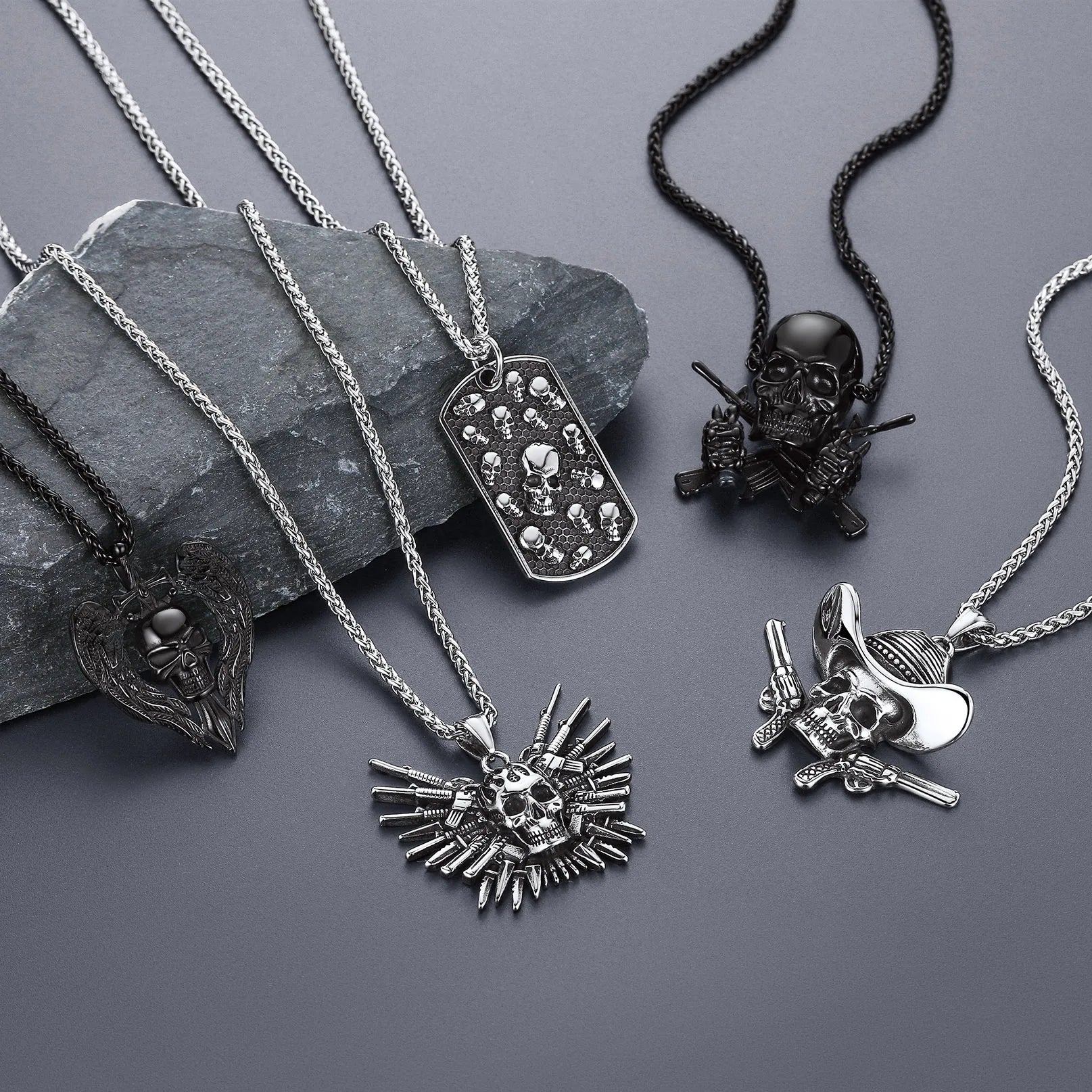 Skull Pendant Necklace — Stainless Steel Gothic