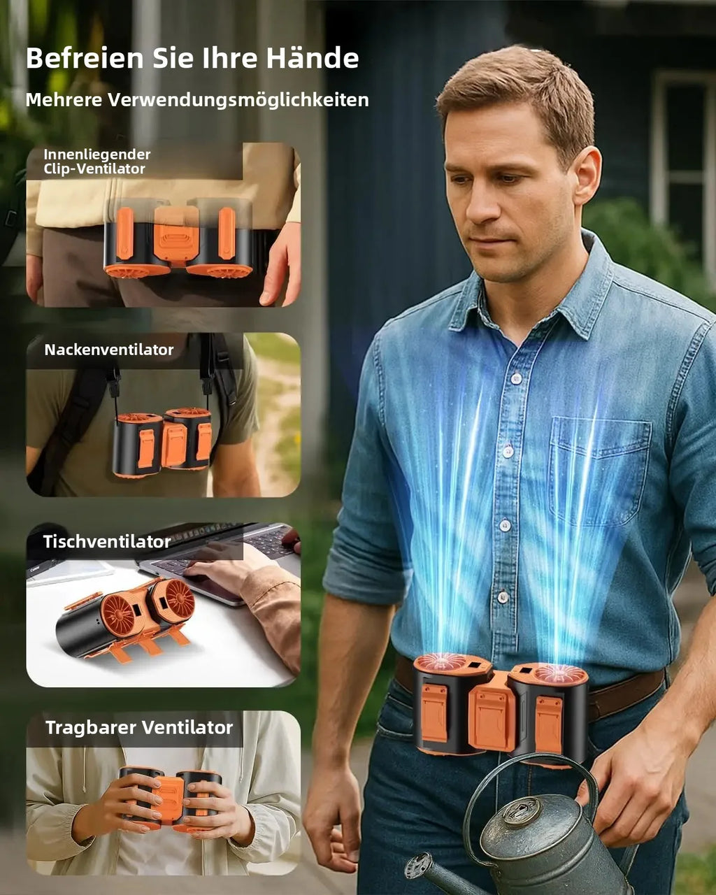 Portable Waist-Worn Cooling Fan with USB-C Rechargeable Dual-Fan System | ventiladores recargables，fans handheld