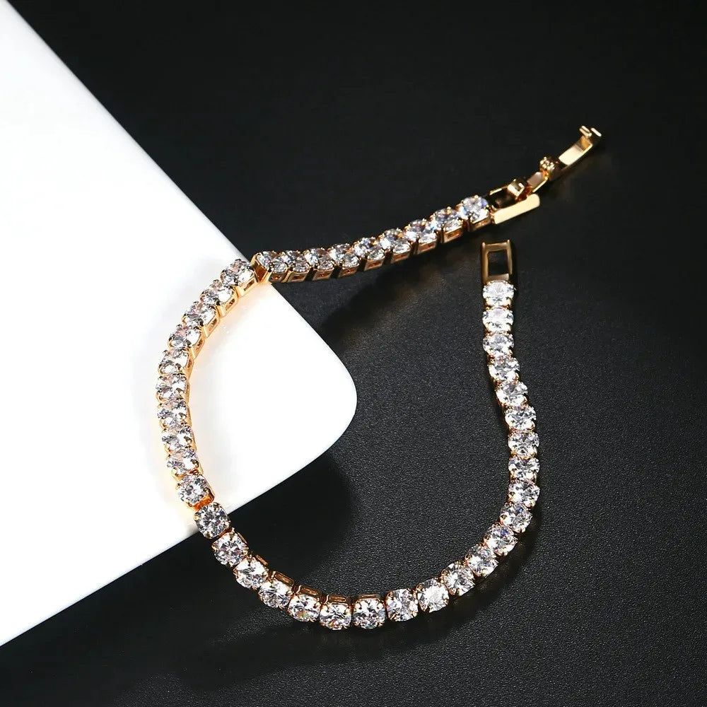 2026 New Hiphop Tennis Bracelets for Men Women Luxury Iced Out 4mm Zircon Crystal Gold Color Hand Chain Hippie Jewelry Gift
