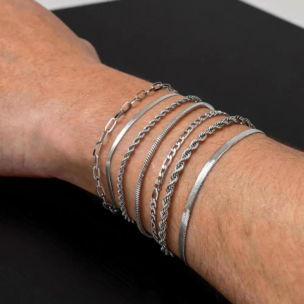 Silver Chain Bracelet Set 7pcs — Stainless Steel