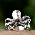 2024 New 316L Stainless Steel Vintage COOL Octopus Ring With Patterns Gothic For Men Women Punk Motorcycle Jewelry