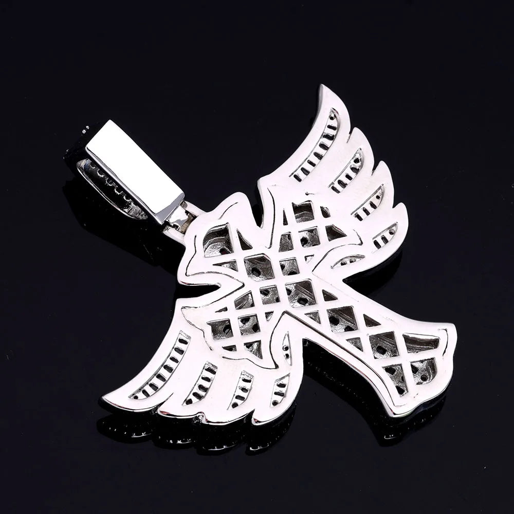 Cross Angel Wings Pendant Necklace Iced Out