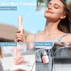 Portable Mini Fan 2000mAh USB Rechargeable 3 Speed Handheld Foldable Fan Hand Held Small Pocket Travel Fan with Handy