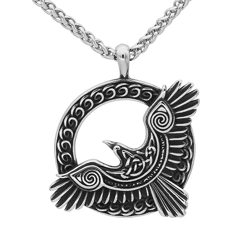 Viking Raven Nordic Amulet Pendant Necklace — Stainless Steel