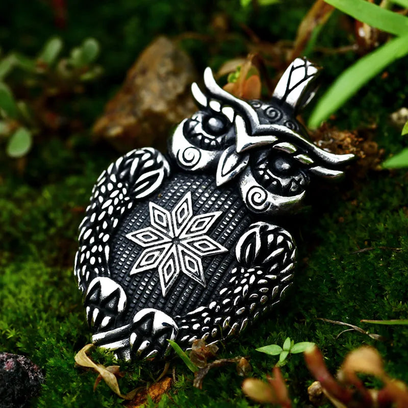 Beier 316L stainless steel Necklace owl Runes pendant Nordic Vikings Runes Amulet Pendant Nordic Talisman Chain BP8-997