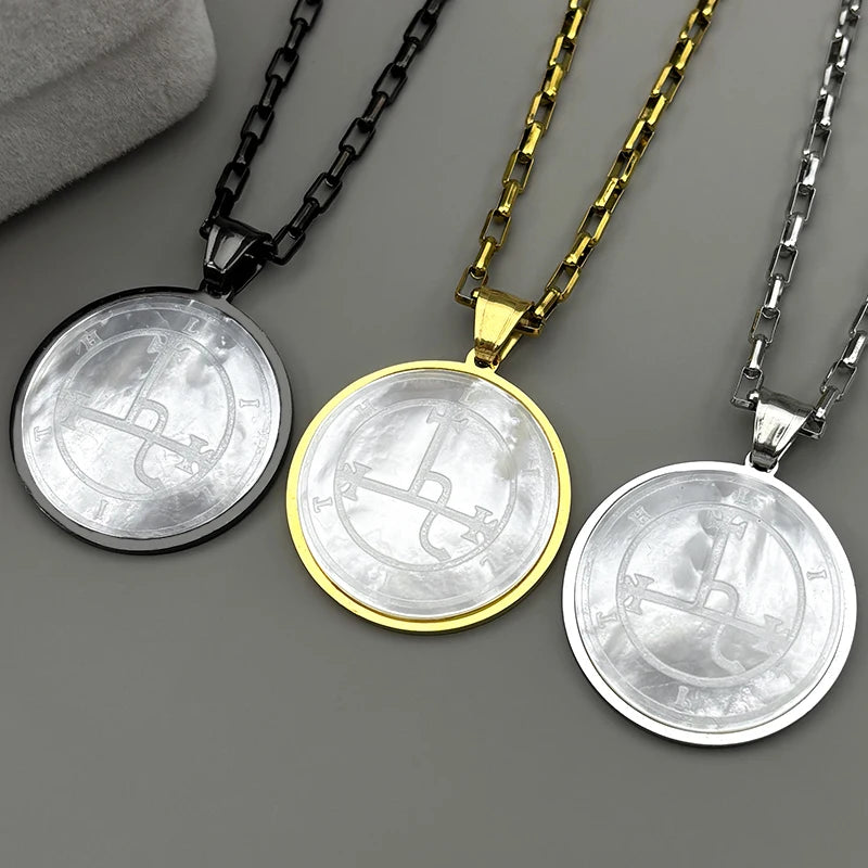 Gold Pendant Solomon Pillars Demonic Gods Shell