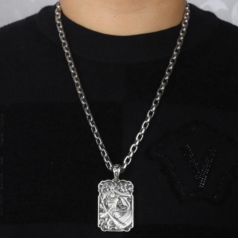 Monkey King Buddha Pendant Necklace for Men — Black-Tone