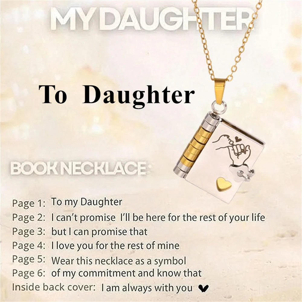 Spanish Granddaughter Book Necklace Engraved Information Heart Locket Pendant Gifts From Grandma Jewelry