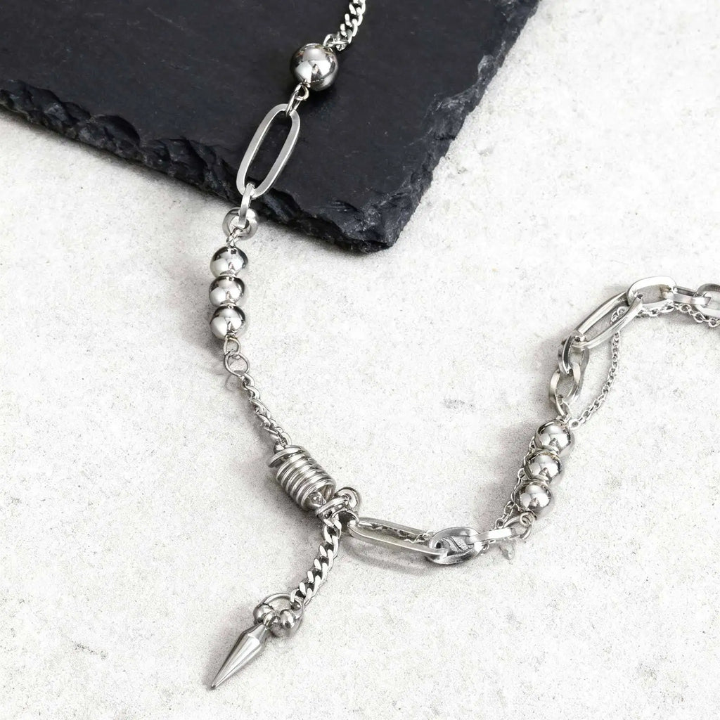 Rivet Statement Chain Choker Necklace — Stainless Steel