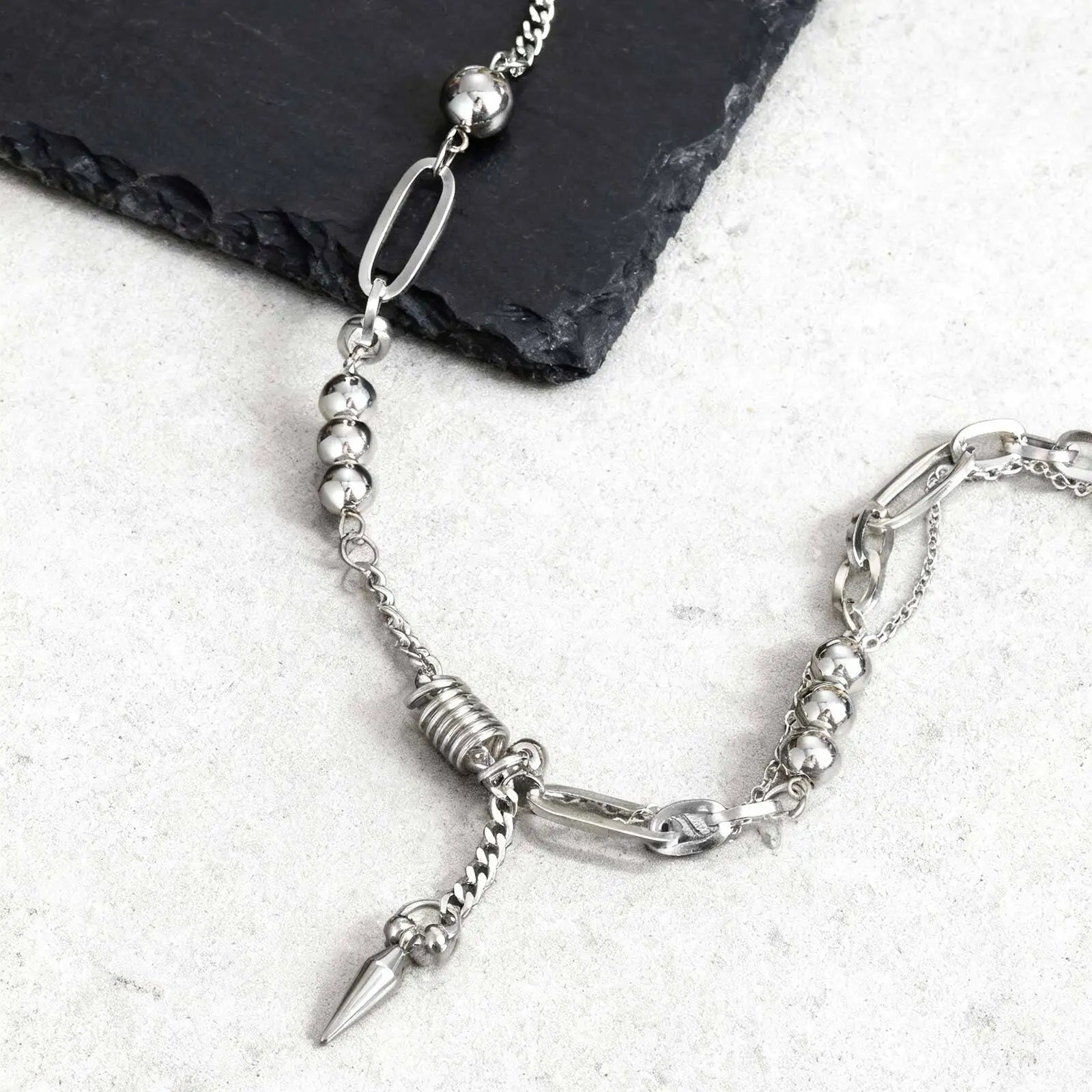 Rivet Statement Chain Choker Necklace — Stainless Steel