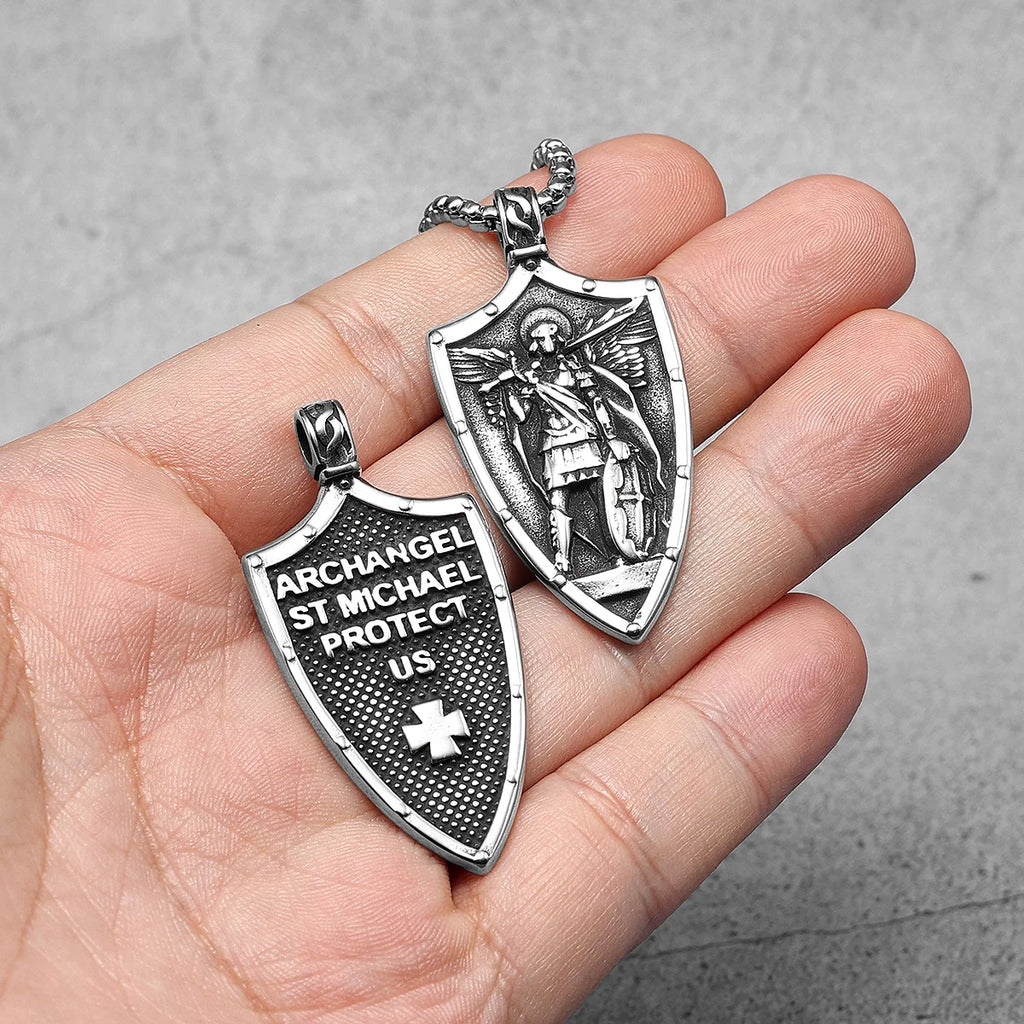 Archangel Necklaces St.Michael Pendants 316L Stainless Steel Men Women Amulets Chains Rock Punk Rider Jewelry Gift Dropshipping