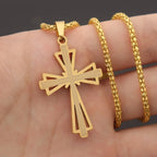 Jesus Cross & Saint Benedict Pendant Necklace — Stainless Steel