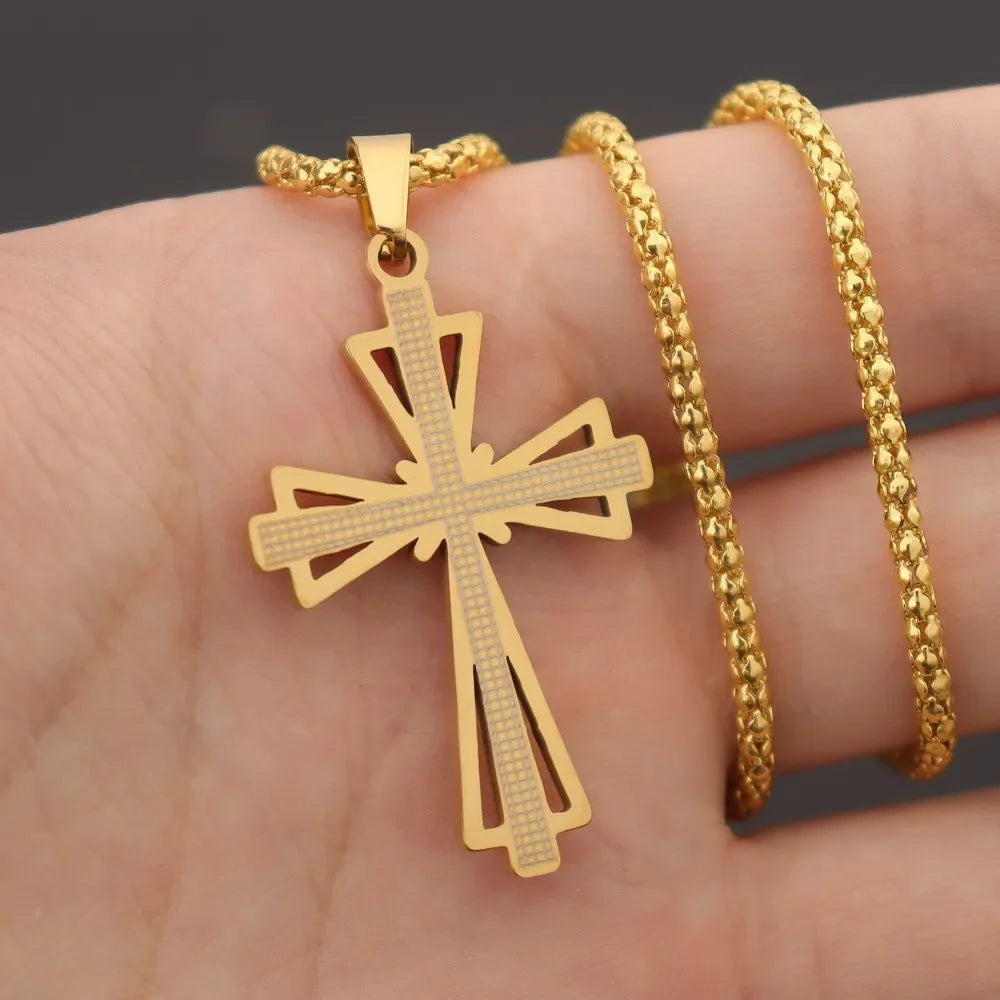 Jesus Cross & Saint Benedict Pendant Necklace — Stainless Steel