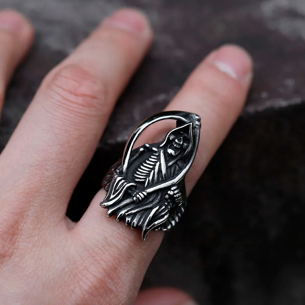 NEW Men's 316L stainless-steel rings Dropshipping Retro Death sickle skeleton gothic punk movie Jewelry Gifts free shipping