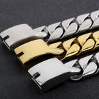 20MM Curb Cuban Chain Men Bracelet for Man Polished Brushed Waterproof Gold Color Stainless Steel Wristbands New In