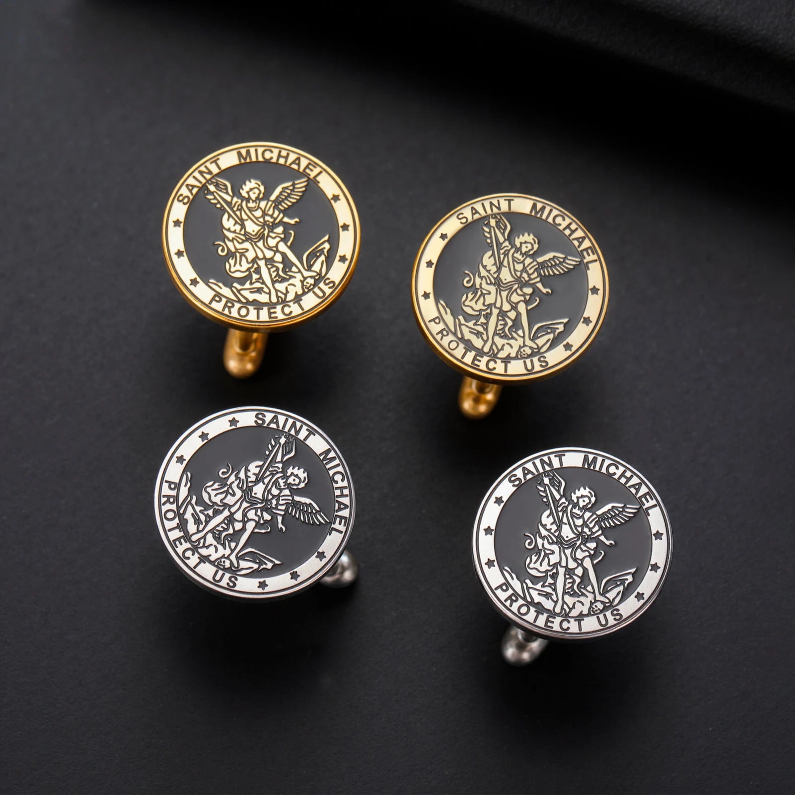 LIKGREAT Archangel Michael Cufflinks for Men Stainless Steel Cuff Links Religious Mythology Protection Amulet Jewelry Gifts