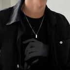 Silver Color Simple Square Pendant Necklace Retro Stainless Steel Long Men Necklace Fashion Hip Hop Jewelry Trendy Accessories