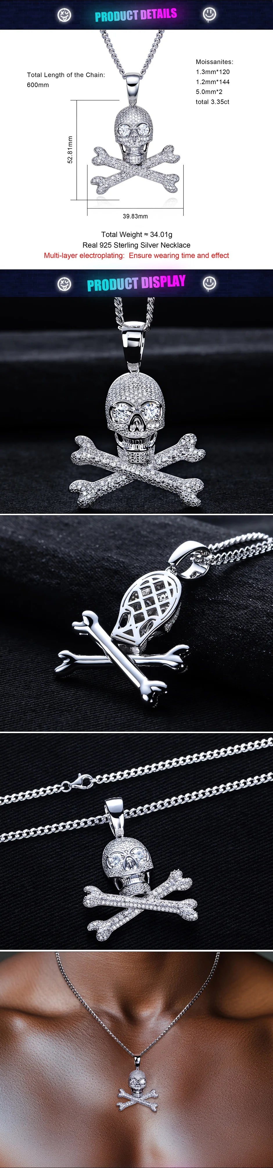 Iced Out Skull Pendant — 925 Silver