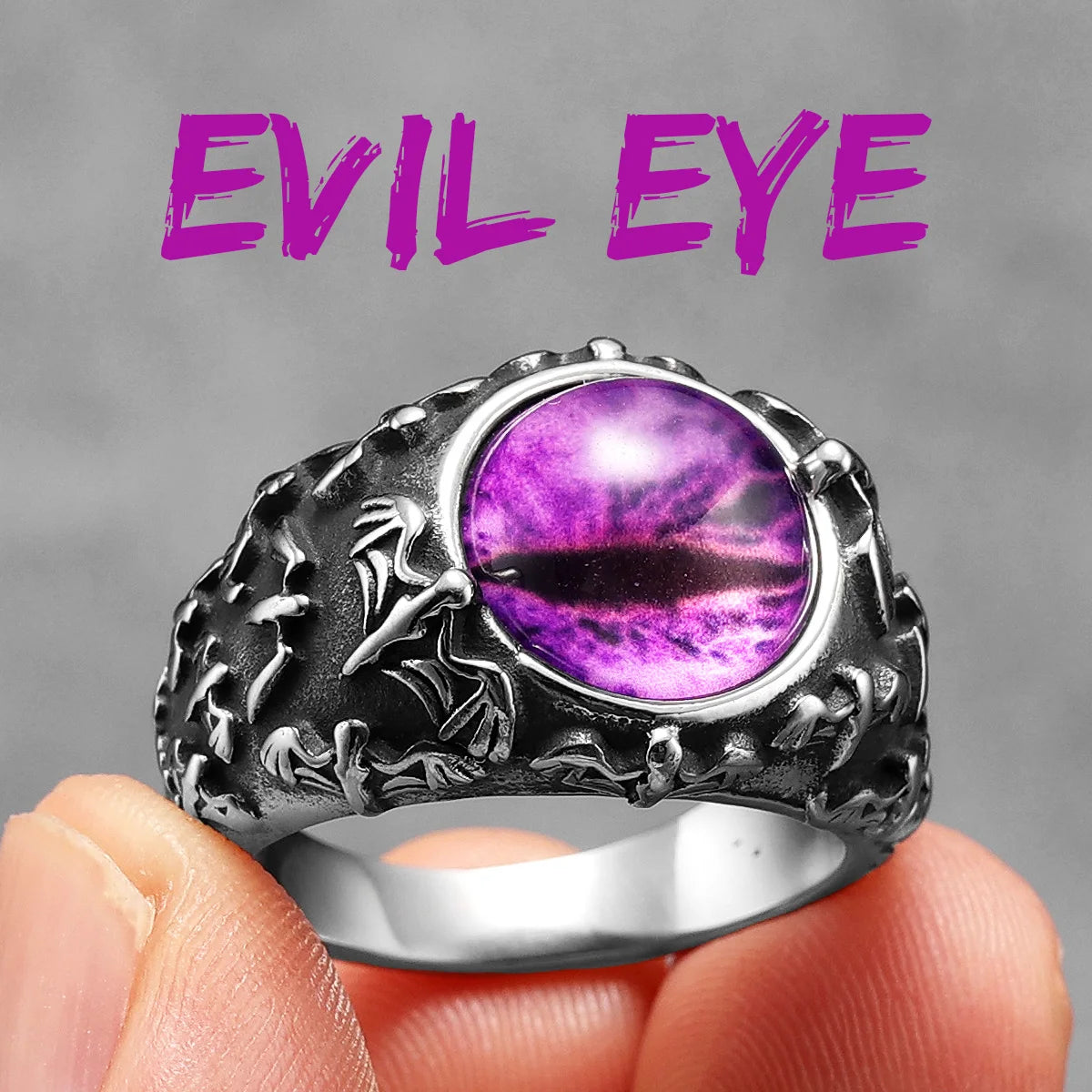Evil Eye Gemstone Ring — Stainless Steel