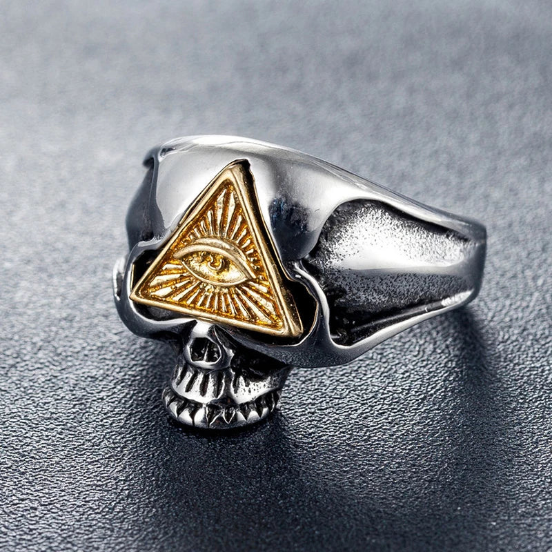 Vintage All Seeing Eye Skull Ring Men And Women Stainless Steel Skull Biker Ring Male Punk Hip Hop Jewelry Dropshipping