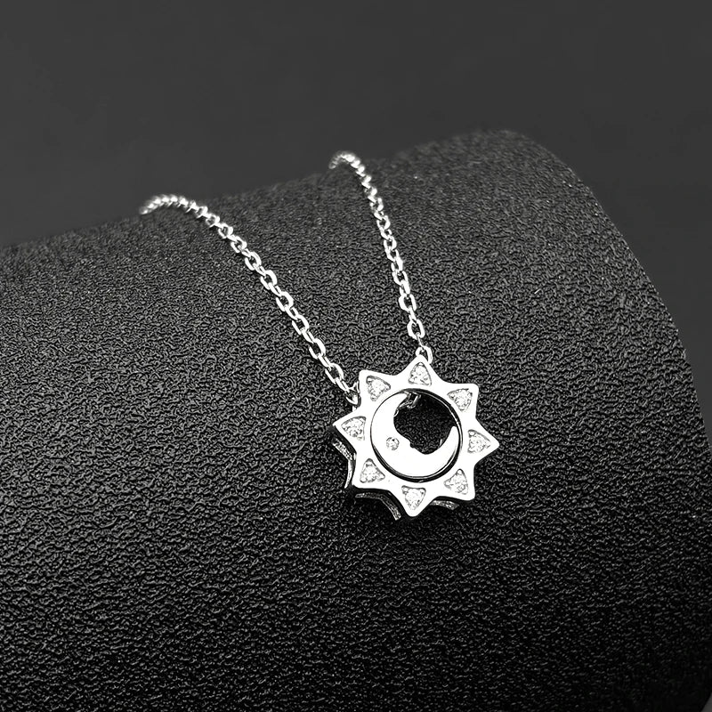 Iced Out Moon Silver Pendant Sterling Zircon Sun