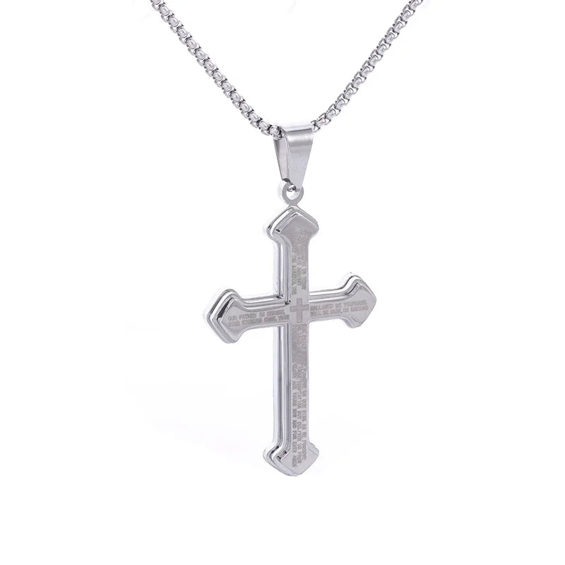 Silver Cross Pendant Necklace Vintage Box Chain