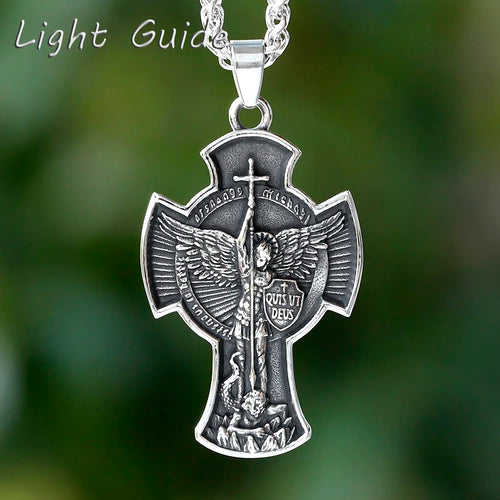 Vintage 2024 New Men's 316L Stainless Steel Saint Michael Pendant Necklace Lucky Chain Jewelry Man or Women Gift