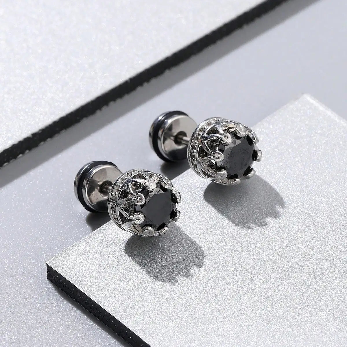 Crown Shaped Stud Earrings for Men — Stainless Steel