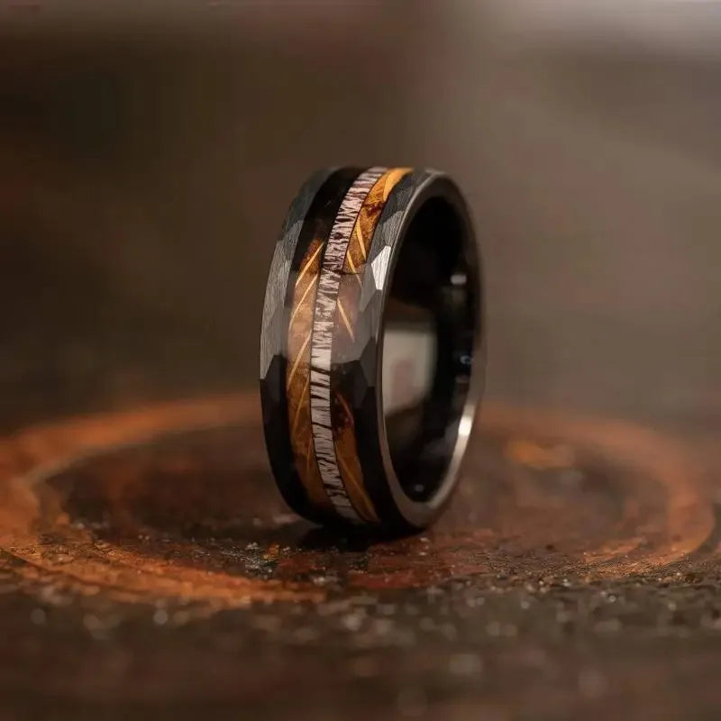 Blue Abalone Shell Inlay Rings for Men, Fashion 8mm Black Brushed Men Stainless Steel Rings, Wedding Band Jewelry Gift