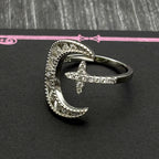 Cross Star Silver Ring Sterling Zircons Moon Finger