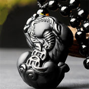 Beautiful Chinese Handwork Natural Black Obsidian Carved PiXiu Lucky Amulet Pendant + free Beads Necklace Fashion