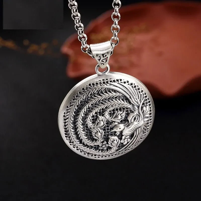 Silver-Tone Phoenix Pendant Necklace — Hollow Out