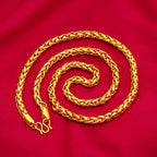 Men Masculine Rope-Style Gold Necklace, 24K Gold AU999 | Filigree rope pattern with jade beads, refined elegance for
