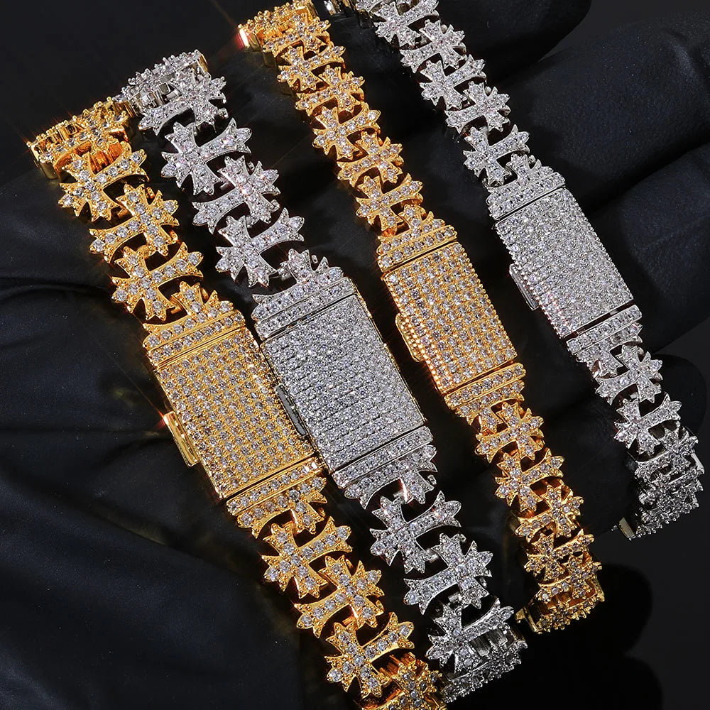 Iced Out Cross Bracelet Stainless Steel 8MM