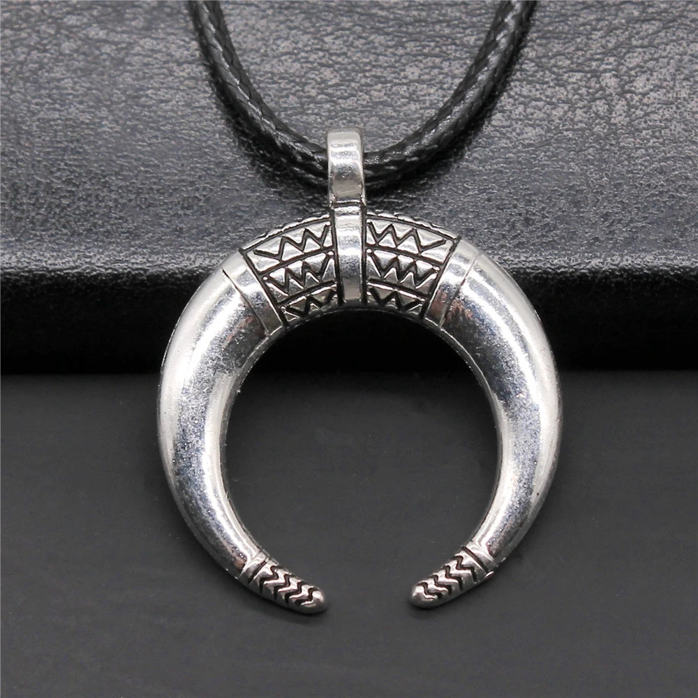 Witch Horn Crescent Moon Pendant — Stainless Steel