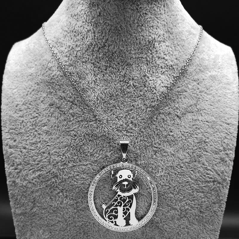 Iced Out Schnauzer Dog Pendant — Silver