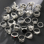 24 Pcs Gothic Skeleton Unisex Ring Set Punk Grunge Butterfly Frog Woman Man Jewelry Hip Hop Party Street Ring