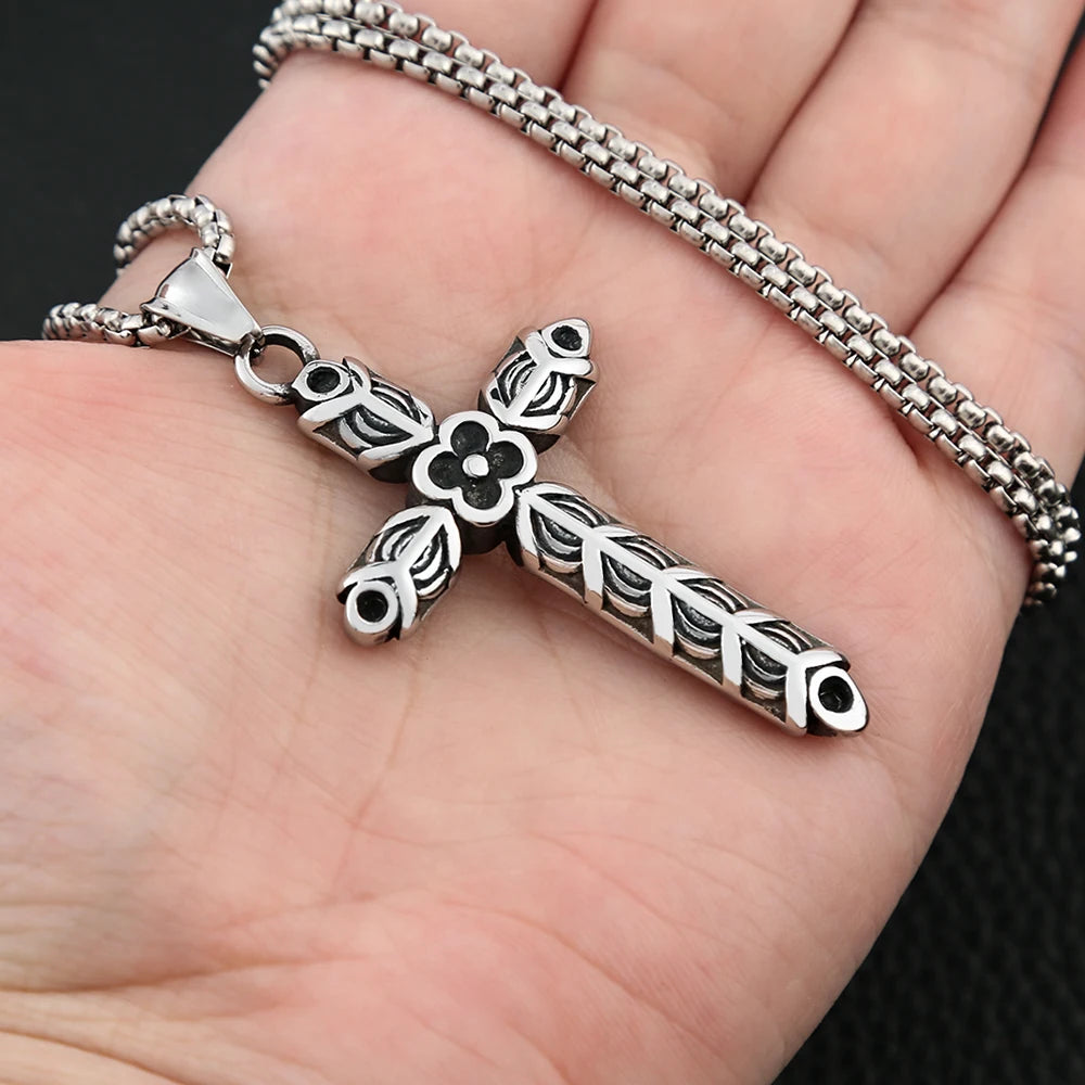 Gothic Cross Steel Pendant Vintage Rhombus Biker