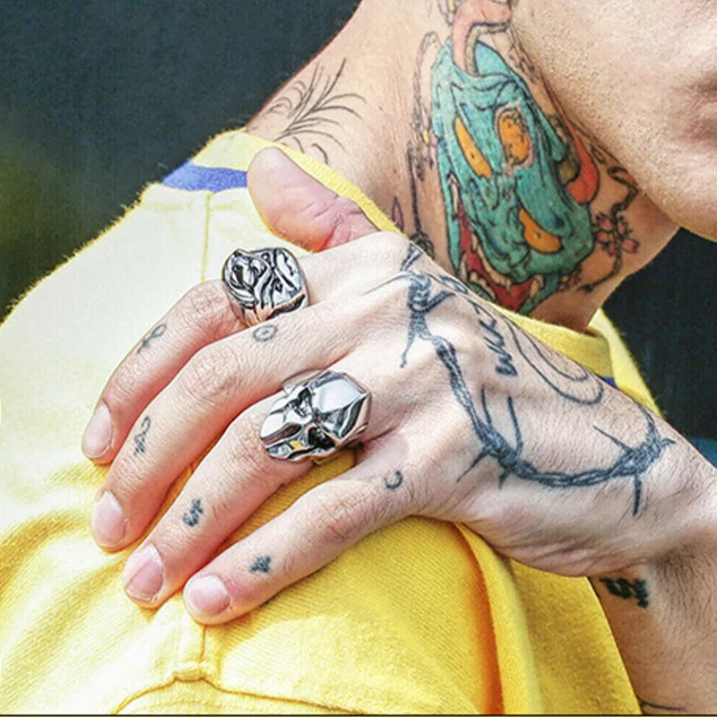 Retro Spartan Mask Large Ring For Men Punk Gothic Rock Hiphop Open Ring Biker Accessories Designer Jewelry Gift For Man
