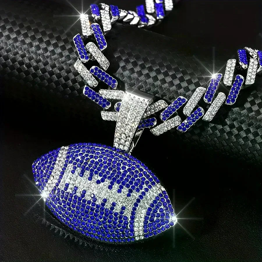 Football Pendant Necklace with 18-Inch Miami Chain — Sports Fan